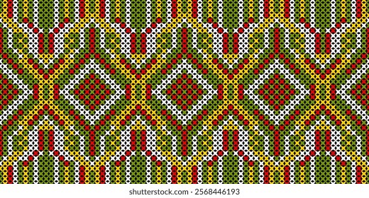 a captivating geometric pattern composed of small, colorful squares and circles. The design creates a mesmerizing visual rhythm with its intricate arrangement of colors and shapes. 