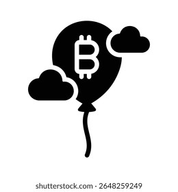 Um ícone de glifo cativante de balão de inflação bitcoin