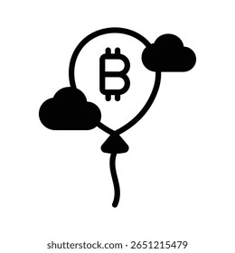 A captivating glyph icon of bitcoin inflation balloon