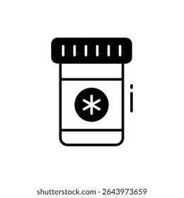 Um ícone de glifo cativante de frasco de medicamento com rótulo
