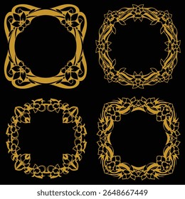 Captivating Gold Floral Frames Premium Decorative Enhancement Set Packs Strong Visuals