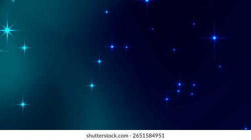 A captivating gradient of deep blue and teal hues is scattered with radiant, star-shaped sparkles, evoking a sense of celestial beauty and abstract modern elegance