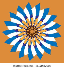 A captivating graphic design showcases a stylized flower with intricate blue and white petals set against a striking orange backdrop. Bright Abstract Floral Design 