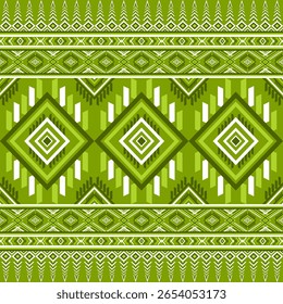 Um cativante padrão geométrico verde com diamantes e triângulos, ideal para aplicações têxteis e papel de parede. Suas cores e formas vibrantes evocam um senso de arte moderna