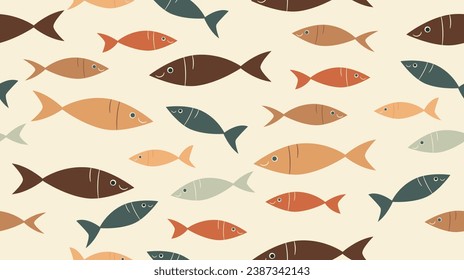 Captivating Group of Pastel Toned Fish Illustrations Perfect for Fishing-Related Designs, Seaside Patterns, and Playful and Modern Kids' Artwork