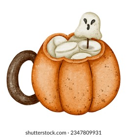 Captivating Halloween Illustration Set: Featuring a pumpkin, ghost, poison, cauldron, garland, candy, witch hat, skull, and vector art in a mesmerizing watercolor style. This collection is beautifully