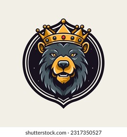 Captivating hand drawn bear head wearing a crown  logo design that exudes strength and wilderness. Ideal for outdoor and adventure themed brands