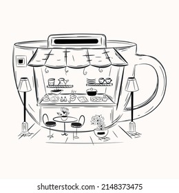 Captivating hand drawn illustration of cafeteria

