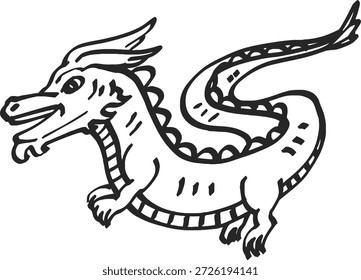 Captivating hand drawn lunar dragon artwork, a dynamic mythical creature illustration with expressive lines, embodying ancient power and fantasy for diverse creative projects