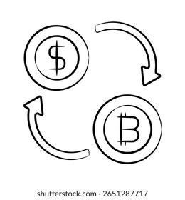 A captivating hand drawn style icon of bitcoin exchange