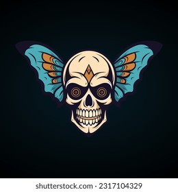 A captivating hand-drawn logo design featuring a skull with intricate wings, exuding edgy and rebellious vibes