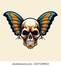 A captivating hand-drawn logo design featuring a skull with intricate wings, exuding edgy and rebellious vibes