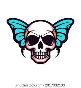 A captivating hand-drawn logo design featuring a skull with intricate wings, exuding edgy and rebellious vibes