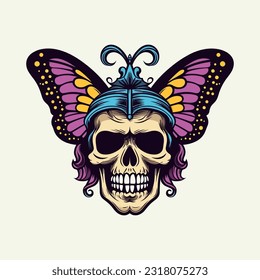 A captivating hand-drawn logo design featuring a skull with intricate wings, exuding edgy and rebellious vibes