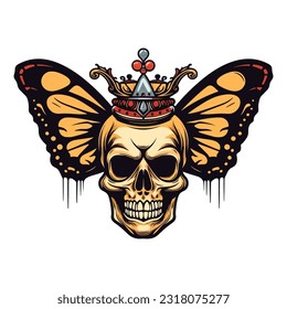 A captivating hand-drawn logo design featuring a skull with intricate wings, exuding edgy and rebellious vibes