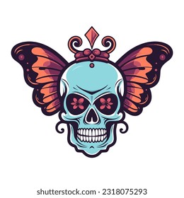 A captivating hand-drawn logo design featuring a skull with intricate wings, exuding edgy and rebellious vibes