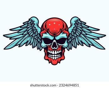 A captivating hand-drawn logo design featuring a skull with intricate wings, exuding edgy and rebellious vibes