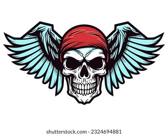 A captivating hand-drawn logo design featuring a skull with intricate wings, exuding edgy and rebellious vibes