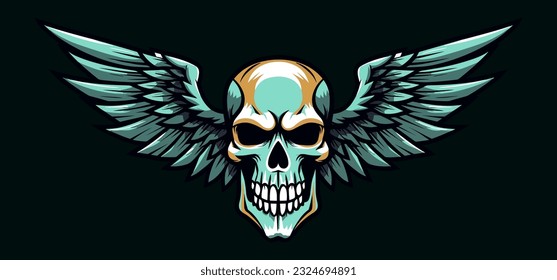 A captivating hand-drawn logo design featuring a skull with intricate wings, exuding edgy and rebellious vibes