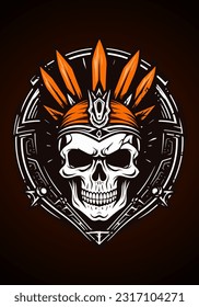 A captivating hand-drawn logo design illustration featuring a skull warrior. Perfect for expressing power, courage, and resilience