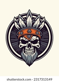 A captivating hand-drawn logo design illustration featuring a skull warrior. Perfect for expressing power, courage, and resilience