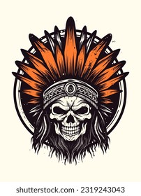 A captivating hand-drawn logo design illustration featuring a skull warrior. Perfect for expressing power, courage, and resilience