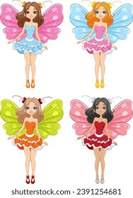 A captivating illustration of beautiful fairies with butterfly wings soaring through the air