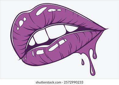 A captivating illustration featuring a close-up of a woman's royal purple lip.