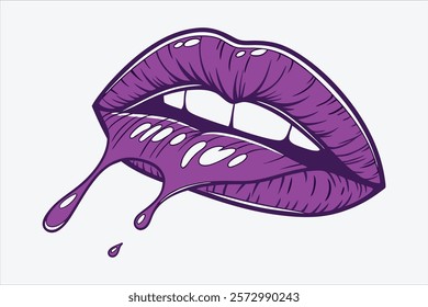 A captivating illustration featuring a close-up of a woman's royal purple lip.