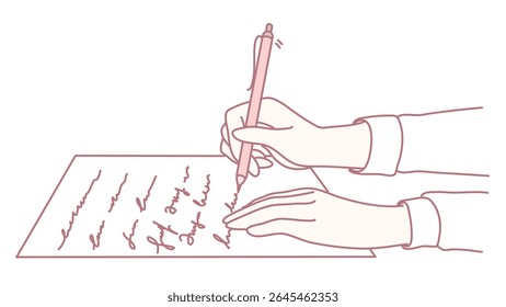Uma ilustração cativante de mãos habilmente escrevendo no papel, mostrando criatividade e expressão pessoal