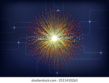 Uma ilustração cativante da visualização da rede neural com uma luz radiante emergindo do centro. Ideal para tecnologia, inovação e conteúdo orientado a dados.