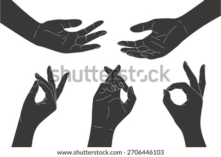 A captivating illustration showcasing diverse hand gestures each conveying distinct messages and emotions from offering and acceptance to affirmation