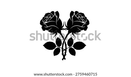 A captivating illustration of two roses forming a heart, defined by a bold silhouette style.