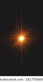 A captivating image of a bright orange light source emanating radiant beams against a black background. The star-like appearance adds warmth and depth, perfect for design use.