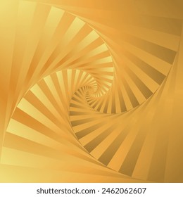 A captivating image featuring two intertwining spirals, each composed of radiating lines. The colors transition from a darker to a lighter shade of gold. 3D. Nirmana.