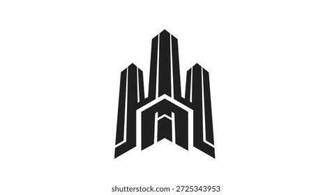 The captivating image presents an abstract cityscape icon, exuding a futuristic aura with its sleek architecture style. This distinctive design element features towers, suggesting a modern skyline,