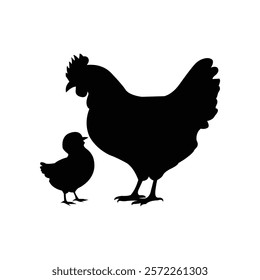  A captivating image showcasing the silhouette of a hen and her chick. This artwork beautifully symbolizes the loving bond between a mother and her child. Set against a soft background, the image evok