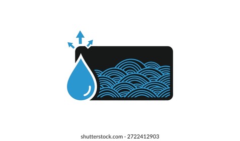 Uma imagem cativante mostrando uma gota de água e padrões de ondas em um estilo de silhueta dura.