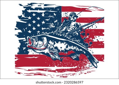 Captivating imagery of a distressed fisherman fishing amidst the USA flag. Ideal for patriotic designs, commercial use, and creative projects.