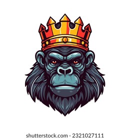 A captivating and imposing gorilla wearing a crown vector clip art illustration, with an intense gaze and a majestic presence, guaranteed to captivate attention and leave a lasting impression