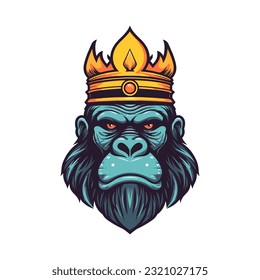 A captivating and imposing gorilla wearing a crown vector clip art illustration, with an intense gaze and a majestic presence, guaranteed to captivate attention and leave a lasting impression