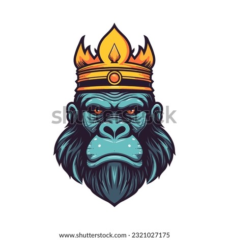 A captivating and imposing gorilla wearing a crown vector clip art illustration, with an intense gaze and a majestic presence, guaranteed to captivate attention and leave a lasting impression