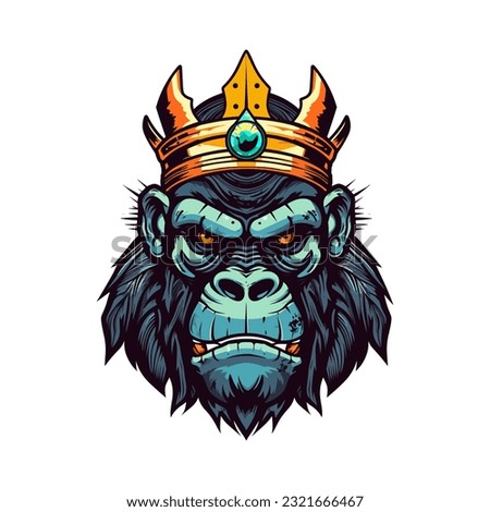 A captivating and imposing gorilla wearing a crown vector clip art illustration, with an intense gaze and a majestic presence, guaranteed to captivate attention and leave a lasting impression