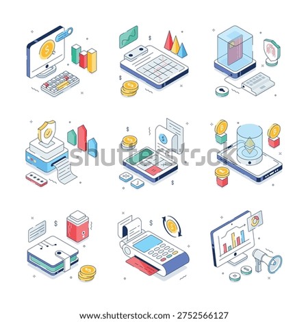A Captivating Isometric Bundle of Finance and Accounting Isometric Illustrations