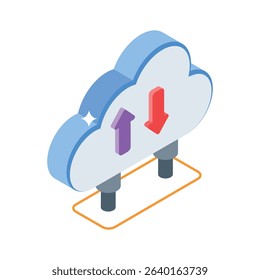 A captivating isometric icon of cloud transfer process