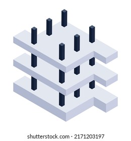 A captivating isometric icon of construction foundation