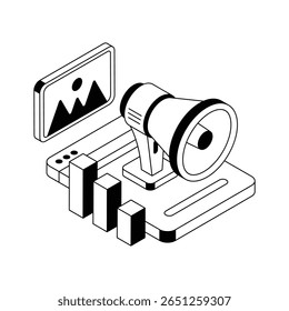 A captivating isometric icon of content marketing tactics