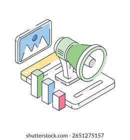 A captivating isometric icon of content marketing tactics