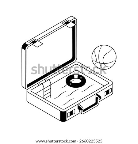 A captivating isometric icon depicting beach travel moment