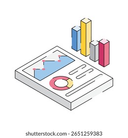 Um ícone isométrico cativante de um relatório de dados digital